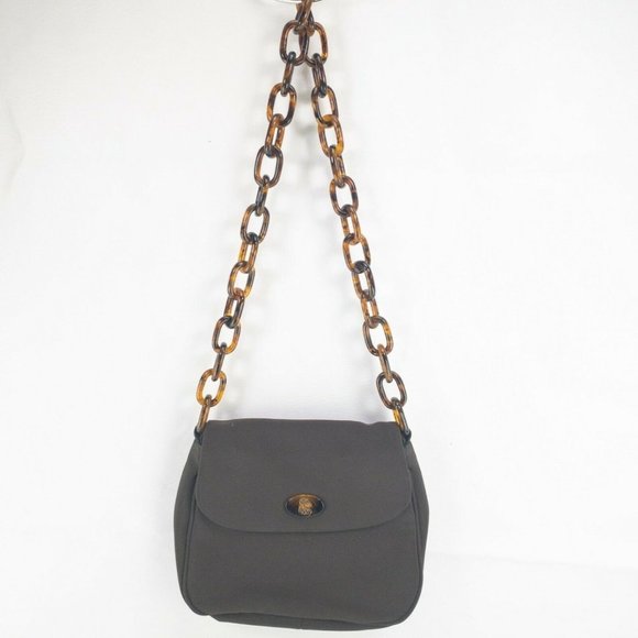 Silver Blue USA Shoulder Bag Brown Purse Canvas Cleric Chain Handel Pocket - Picture 1 of 5